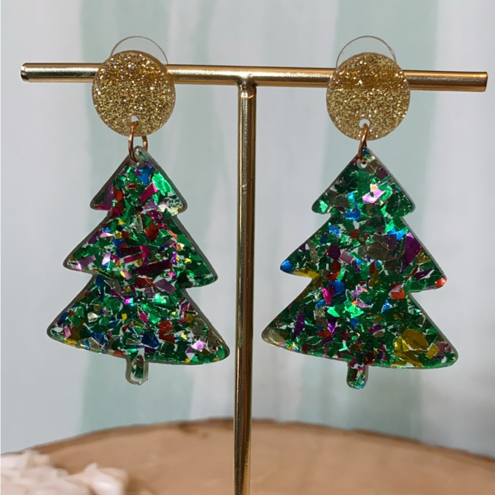 Christmas holiday glitter gold lights acrylic festive fun party earrings new